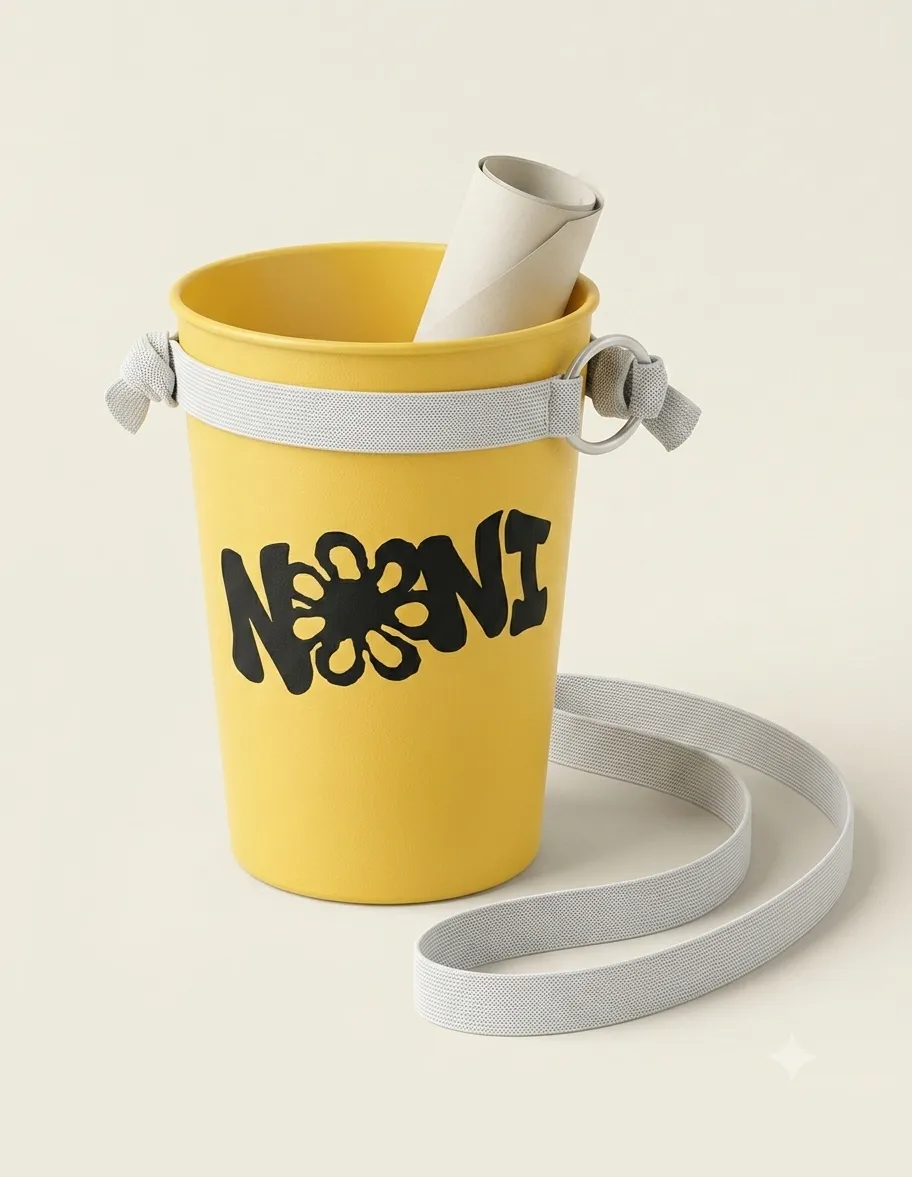 Vaso amarillo girasol de NONI con cuerda, invitación a la fiesta